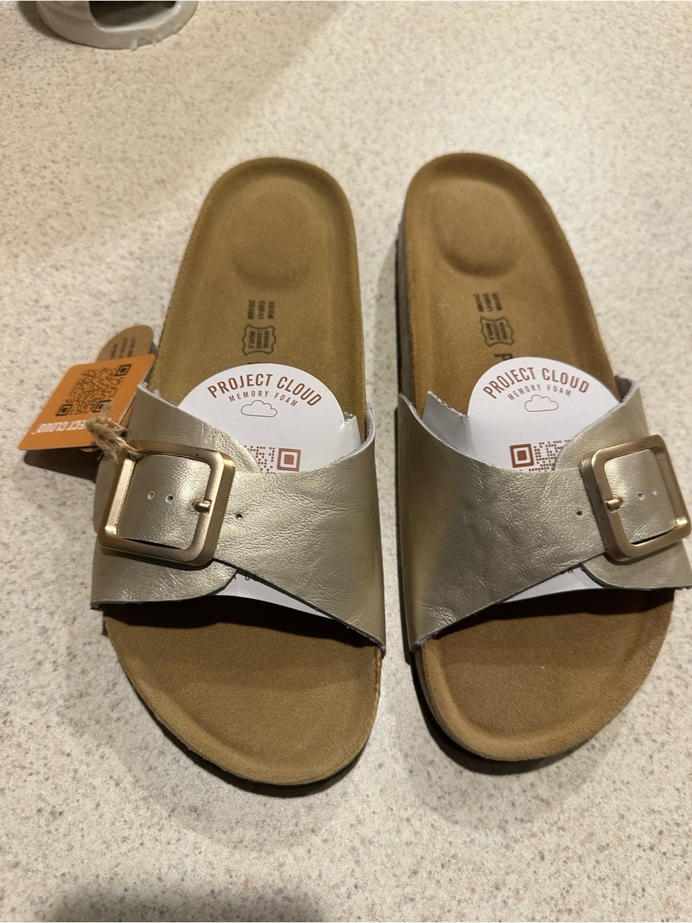 Project Cloud Women’s Metallic Gold Slide Sandals with Buckle